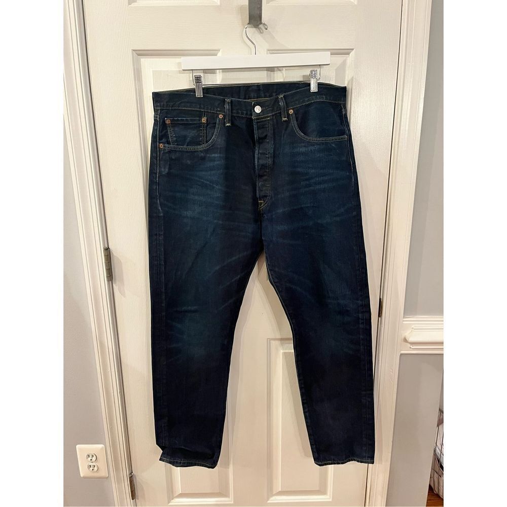 Levi’s 501 Dark Wash Button Fly Jeans sz 38X32 EUC UNWORN - Picture 1 of 8